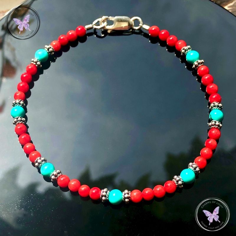 Coral & Turquoise Bead Bracelet